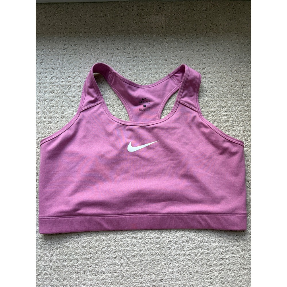 Nike Dri-FIT Sports Bra 2X Pink Racerback Swoosh Sporty Barbiecore Minimalist